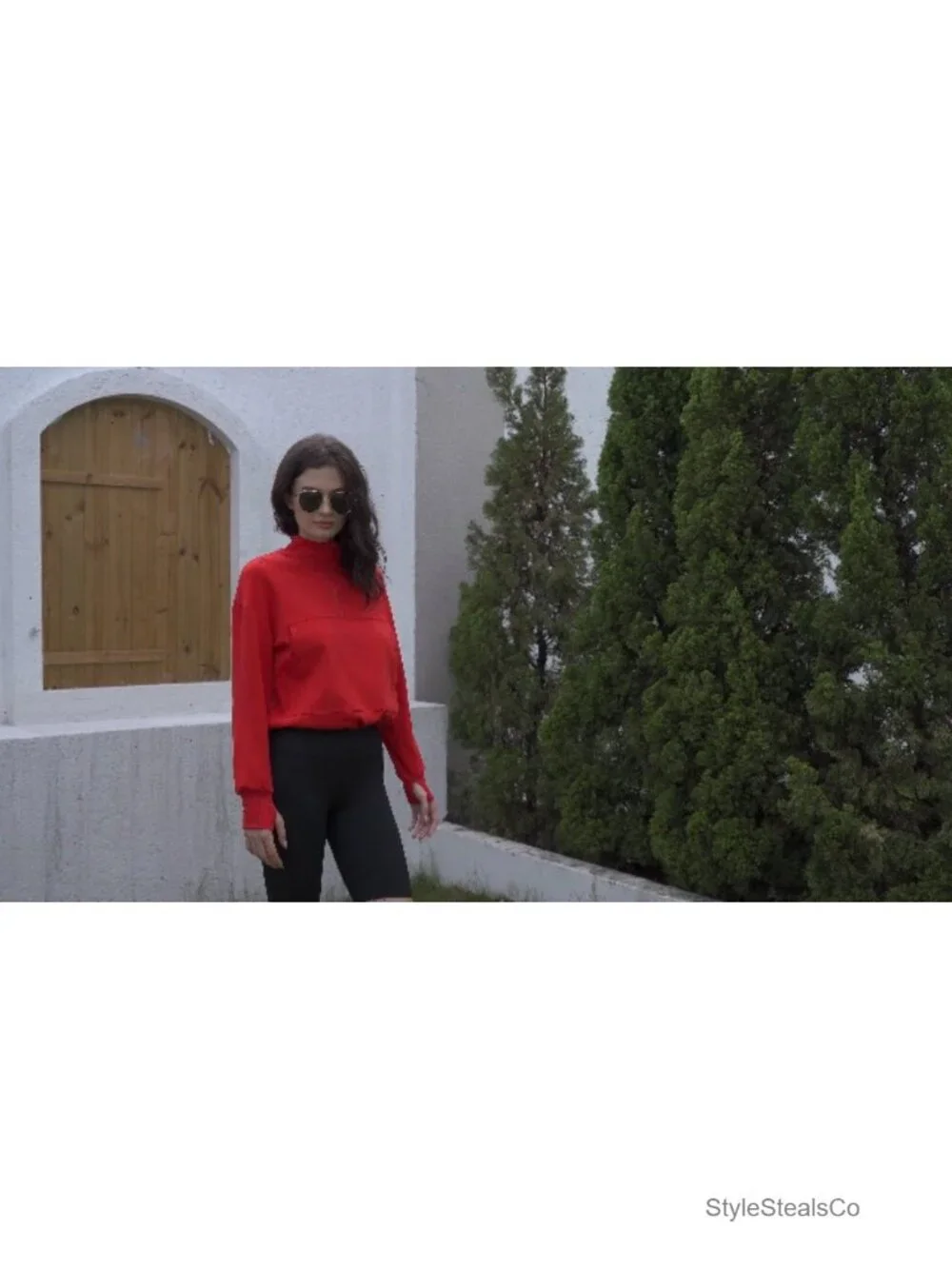 Women Half Zip Long Sleeve Cropped Sweatshirt Pullover V Neck Loose Fit